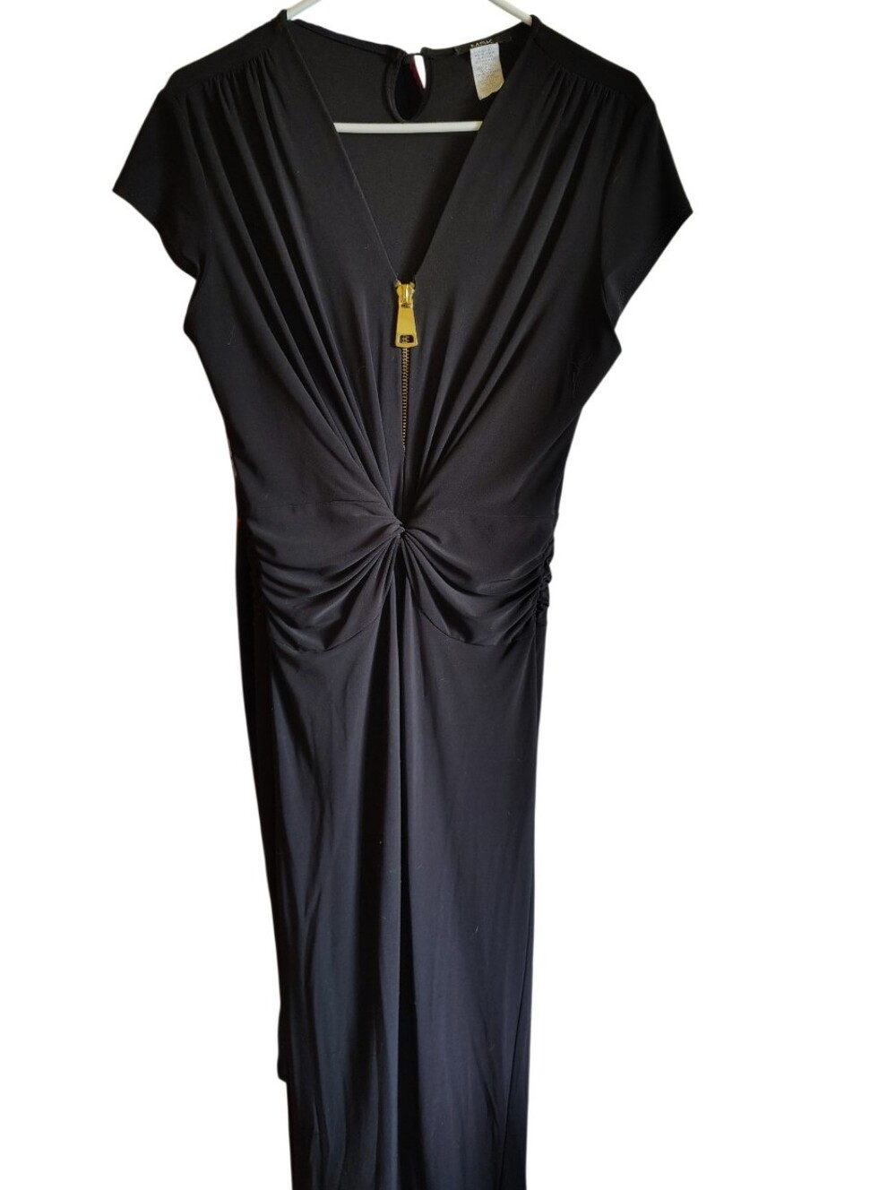 MSK BLACK SHORT SLEEVE, WIDE LEG JUMPSUIT WITH GOLD HARDWARE, SIZE MEDIUM